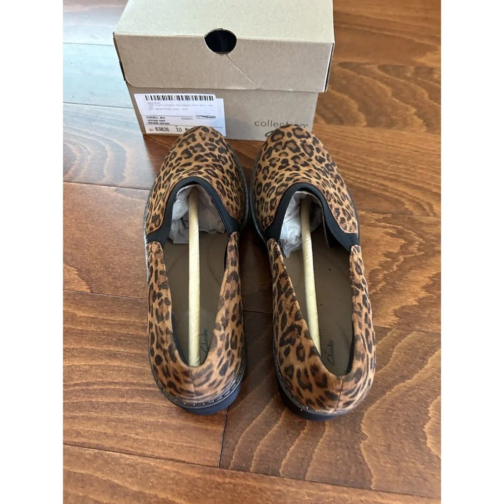 Clarks Womens 10 N Airabell Mid Leopard Print Wedges Leather Closed Toe NEW‎
